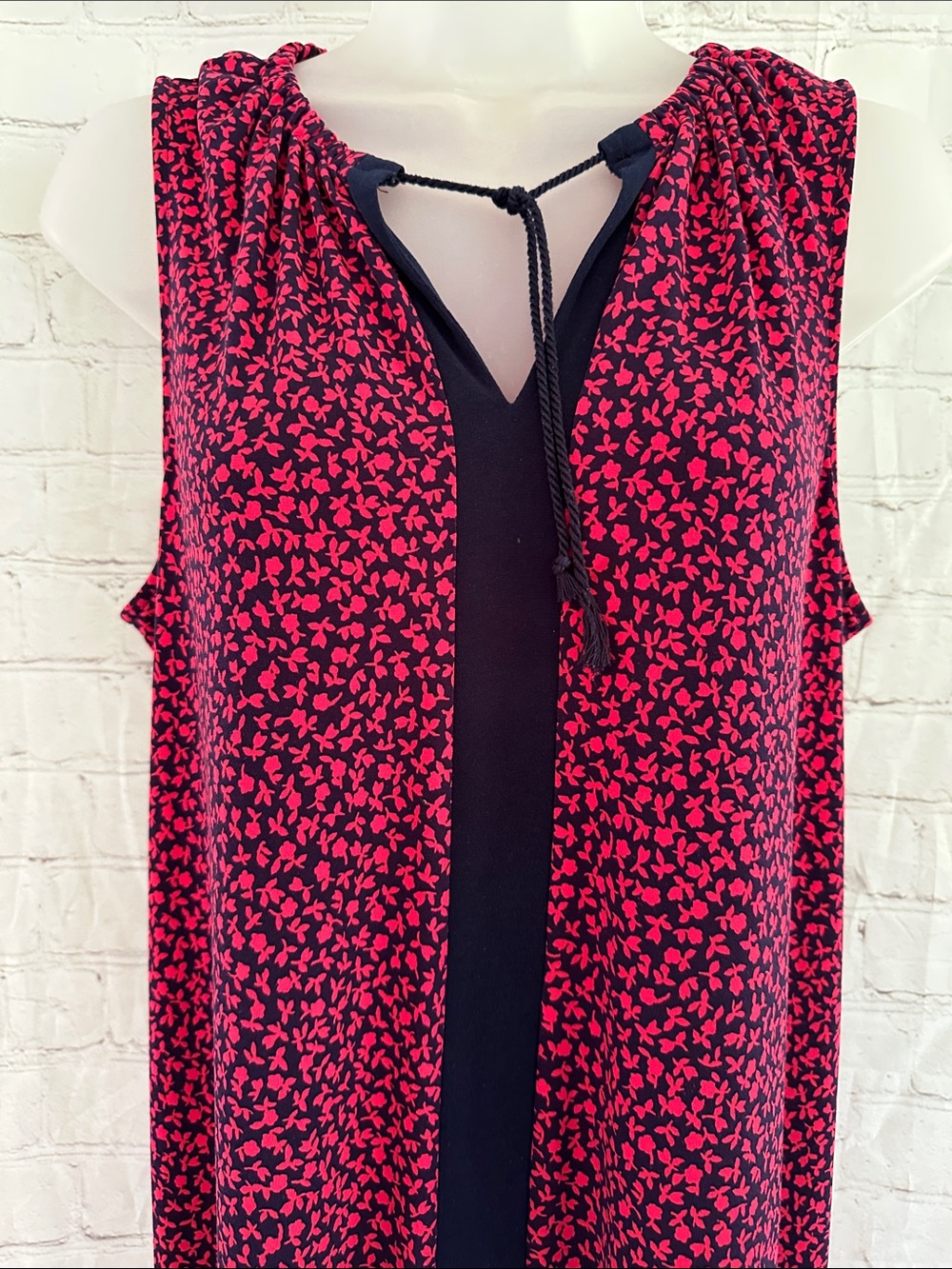 Michael Michael Kors Sleeveless Pink Floral Shift Dress with Navy Trim M - Picture 2 of 6